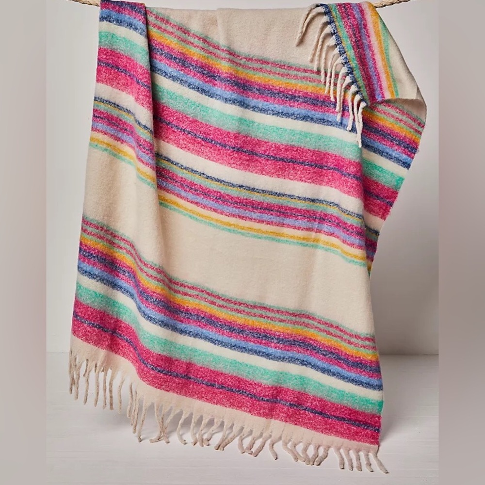 Free People Skye Stripe Fringe Throw Blanket NWT - Picture 2 of 7